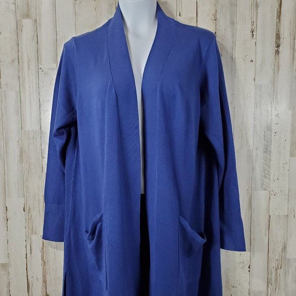H by Halston Womens Cardigan Sweater XLP Blue Rayon Blend Duster Open Front Q2 - Picture 1 of 5